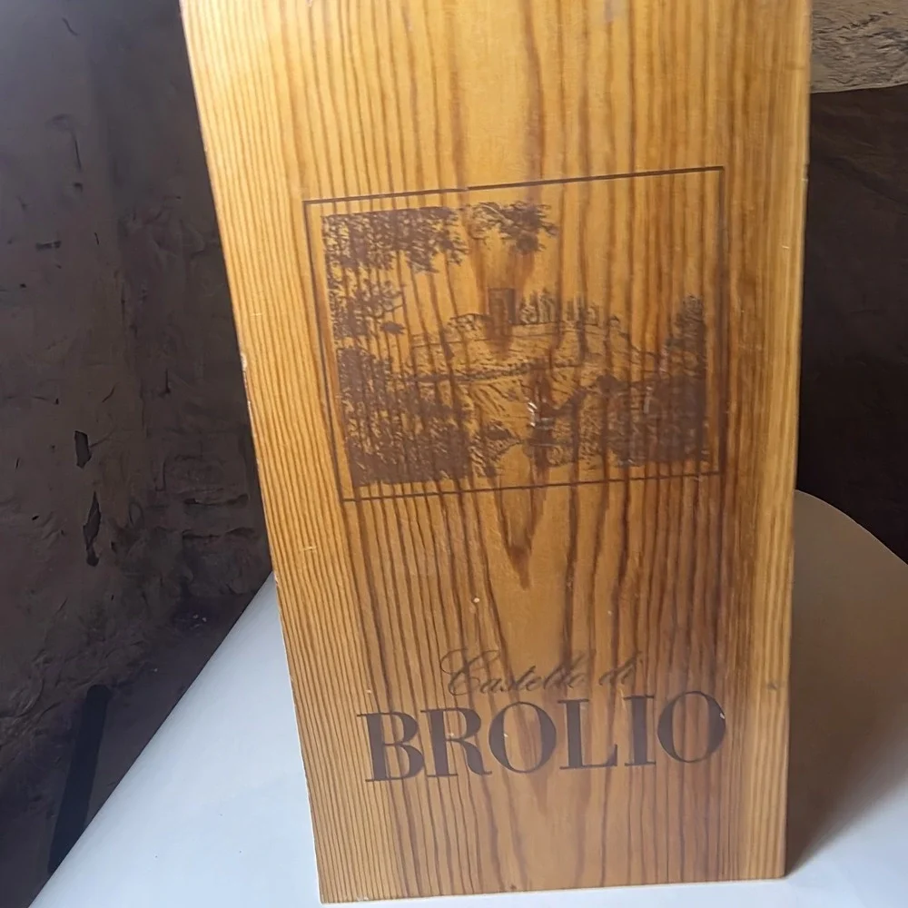 Castello di Brolio Wooden Wine Box with Rope Handle, Wood Grain, 32x20x10cm